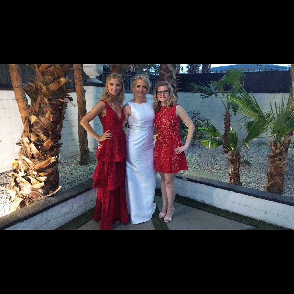 Red maxi lace dress